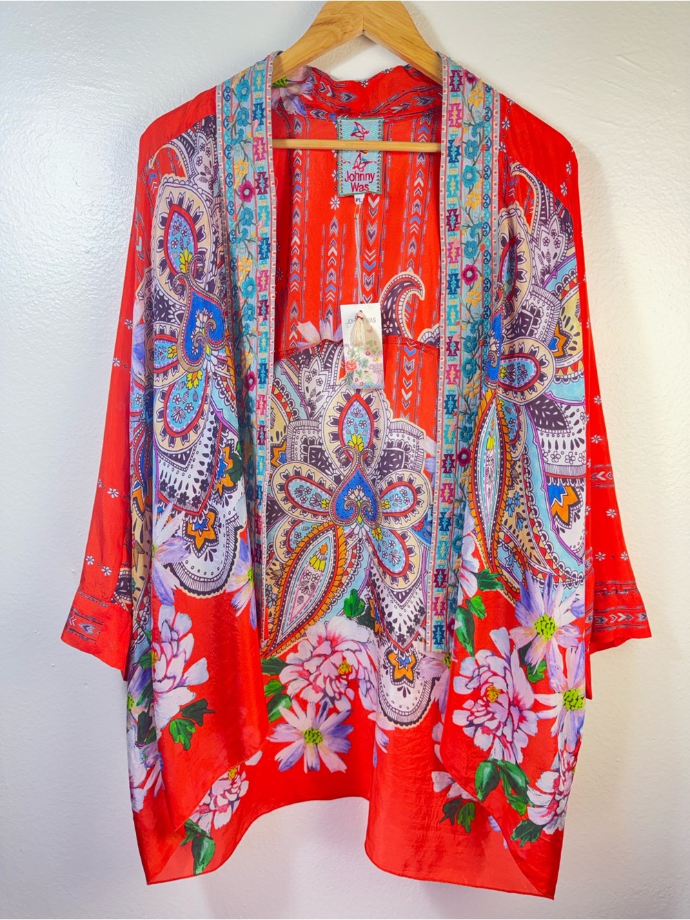 Johnny Was 100% Silk Floral Paisley Kimono Jacket Petite Large